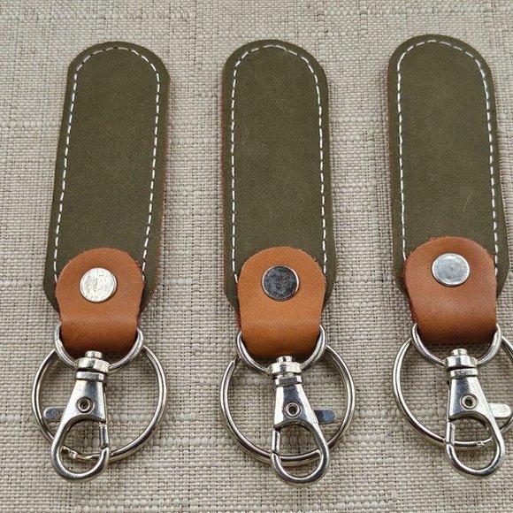 Lot of 3 Keychains Dual Tone Olive/Brown Genuine Leather Handmade keys Holder - Picture 10 of 11